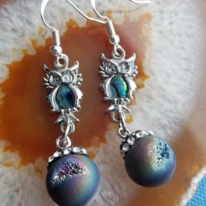 Silver owl earrings